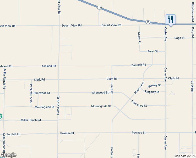 map of restaurants, bars, coffee shops, grocery stores, and more near Clark Road in Lucerne Valley