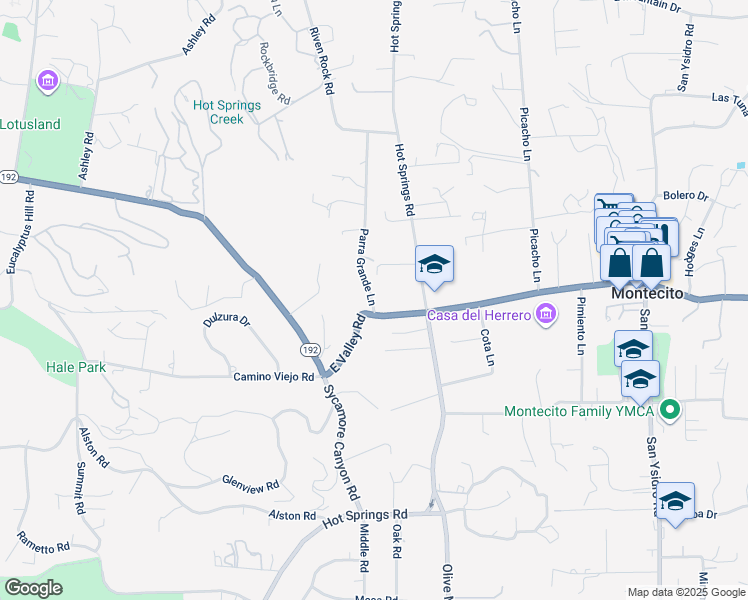 map of restaurants, bars, coffee shops, grocery stores, and more near 553 Parra Grande Lane in Montecito