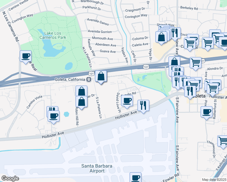 map of restaurants, bars, coffee shops, grocery stores, and more near in Santa Barbara
