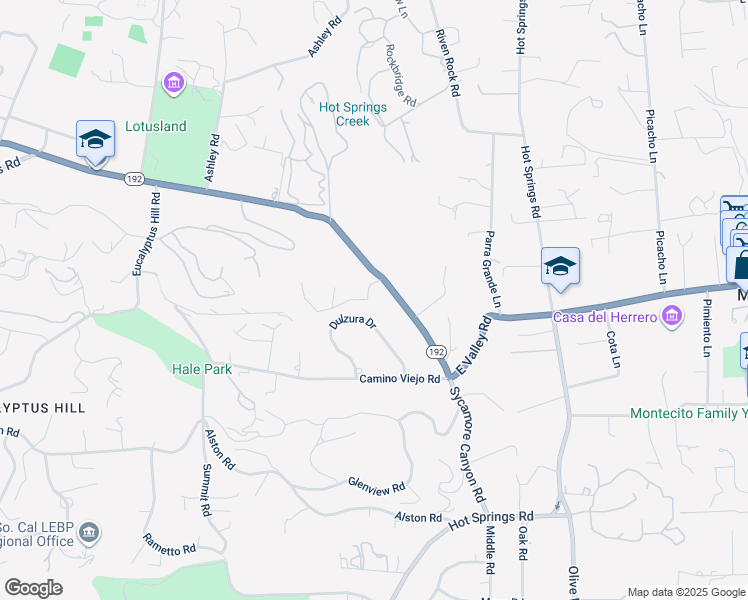 map of restaurants, bars, coffee shops, grocery stores, and more near 2694 Sycamore Canyon Road in Montecito