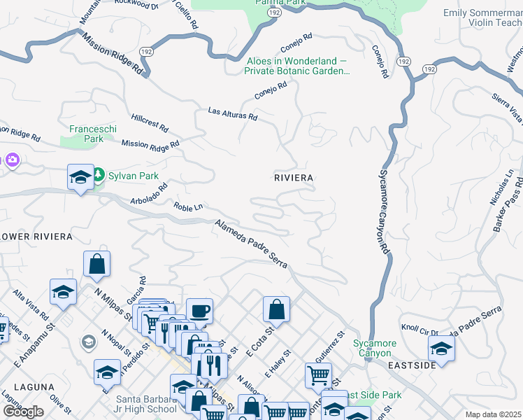 map of restaurants, bars, coffee shops, grocery stores, and more near 356 Loma Media Road in Santa Barbara