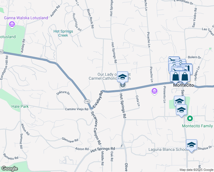 map of restaurants, bars, coffee shops, grocery stores, and more near 520 Parra Grande Lane in Santa Barbara