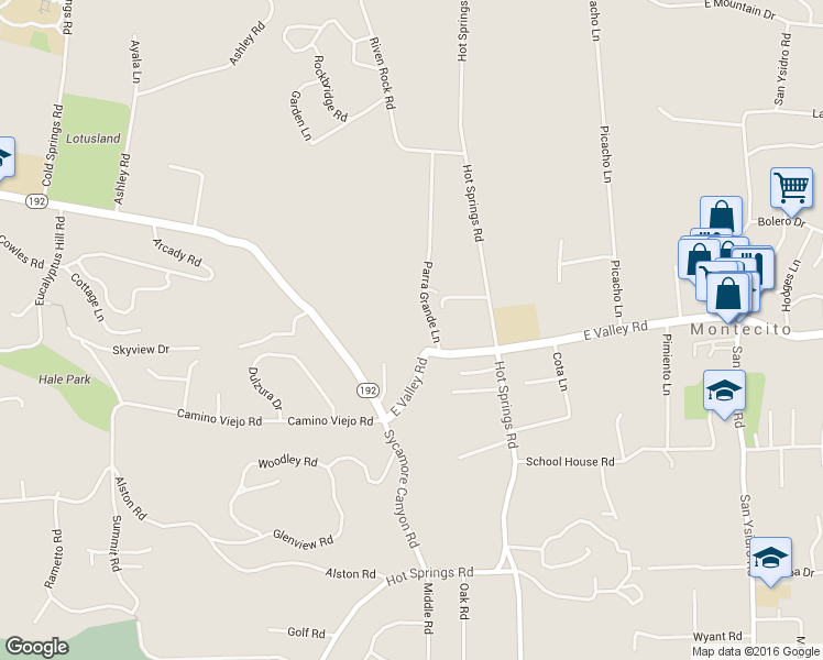 map of restaurants, bars, coffee shops, grocery stores, and more near 553 Parra Grande Lane in Montecito
