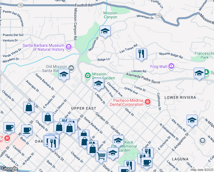 map of restaurants, bars, coffee shops, grocery stores, and more near 508 Orena Avenue in Santa Barbara