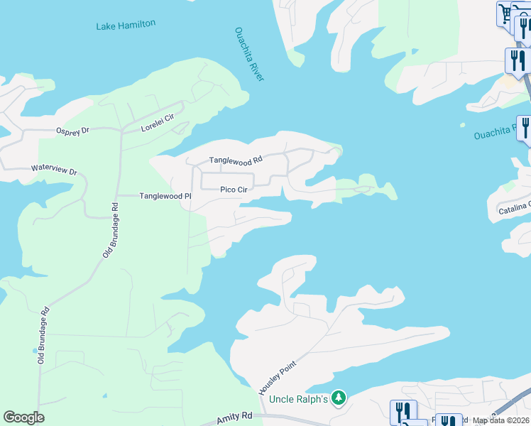 map of restaurants, bars, coffee shops, grocery stores, and more near 141 Sammie Court in Hot Springs