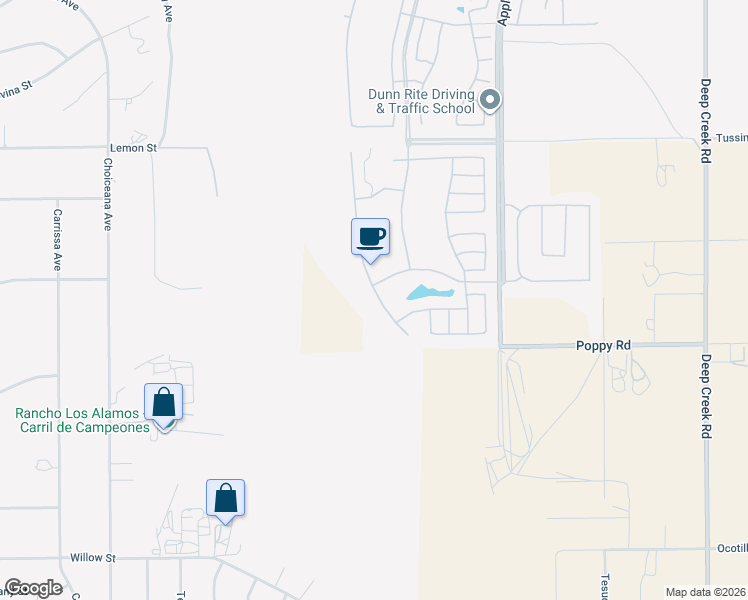 map of restaurants, bars, coffee shops, grocery stores, and more near 10212 Darby Road in Apple Valley