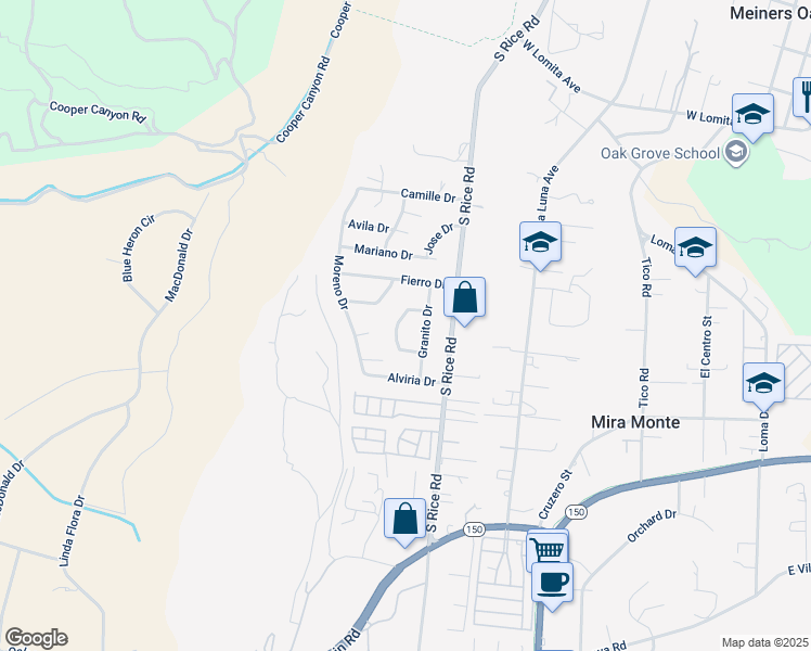 map of restaurants, bars, coffee shops, grocery stores, and more near 1084 Capello Way in Ojai