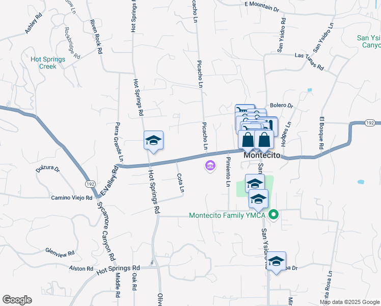 map of restaurants, bars, coffee shops, grocery stores, and more near 1364 California 192 in Montecito