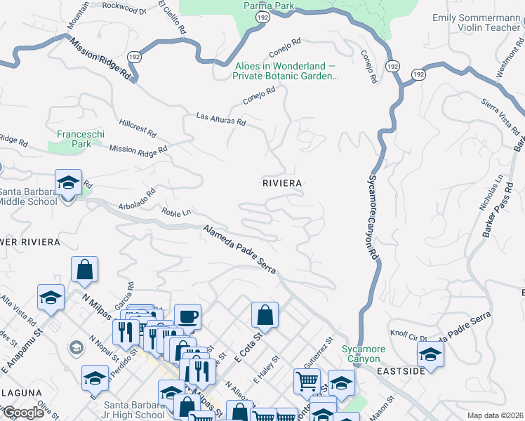 map of restaurants, bars, coffee shops, grocery stores, and more near 356 Loma Media Road in Santa Barbara