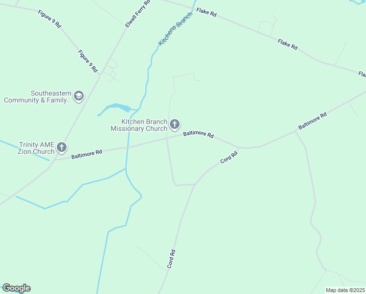 map of restaurants, bars, coffee shops, grocery stores, and more near Baltimore Road in Riegelwood