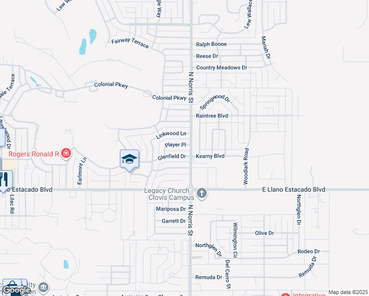 map of restaurants, bars, coffee shops, grocery stores, and more near 3733 Player Place in Clovis