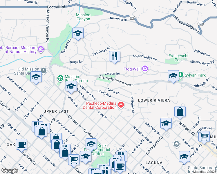 map of restaurants, bars, coffee shops, grocery stores, and more near 804 Moreno Road in Santa Barbara