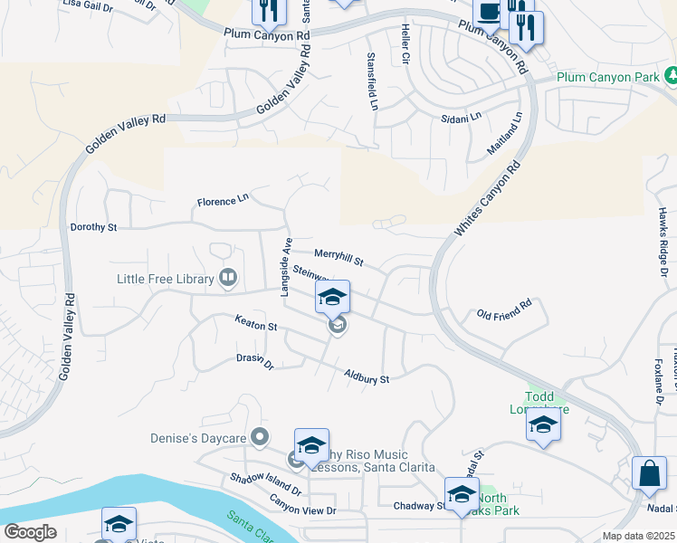 map of restaurants, bars, coffee shops, grocery stores, and more near 28114 Dowell Drive in Santa Clarita