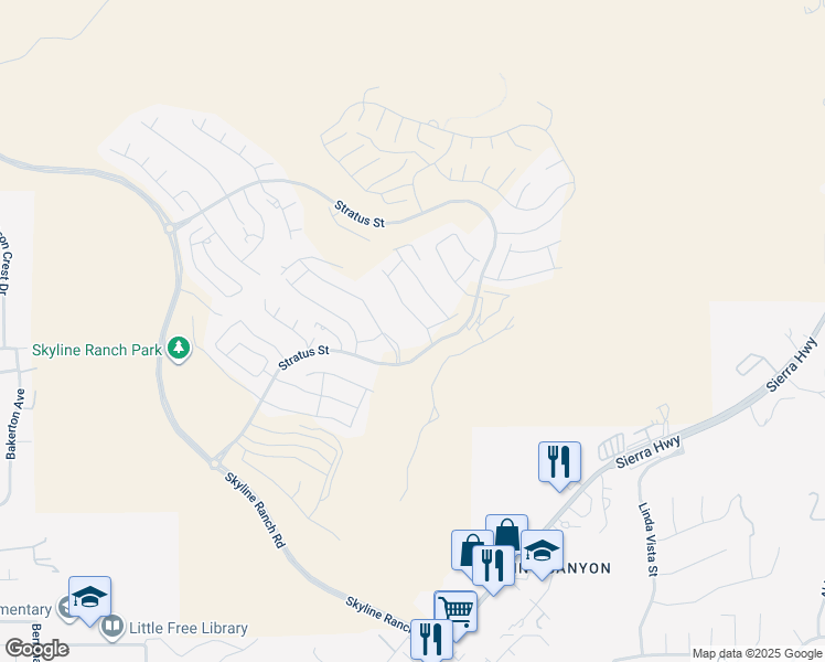 map of restaurants, bars, coffee shops, grocery stores, and more near 28511 Sparrow Way in Santa Clarita