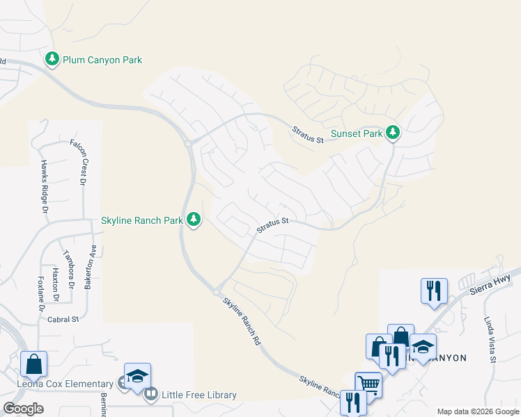 map of restaurants, bars, coffee shops, grocery stores, and more near 28427 Ascent Way in Santa Clarita