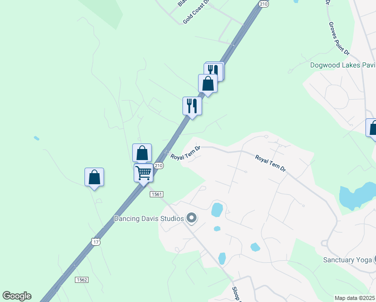 map of restaurants, bars, coffee shops, grocery stores, and more near 103 Royal Tern Dr in Hampstead