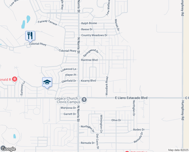 map of restaurants, bars, coffee shops, grocery stores, and more near 216 Sandpiper Court in Clovis