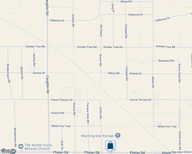 map of restaurants, bars, coffee shops, grocery stores, and more near Vinton Road in Phelan