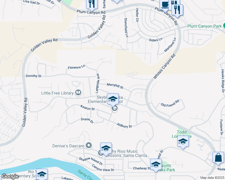 map of restaurants, bars, coffee shops, grocery stores, and more near 28113 Dowell Drive in Santa Clarita