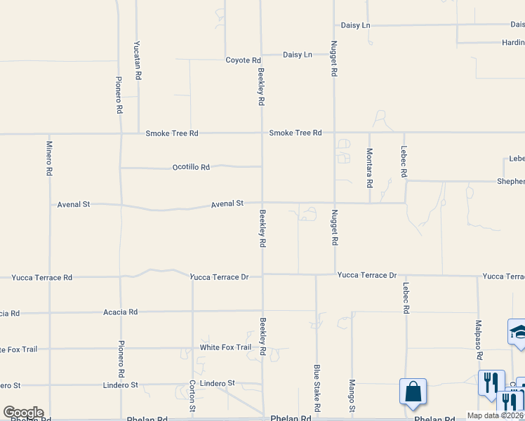 map of restaurants, bars, coffee shops, grocery stores, and more near 3321 Avenal Street in Phelan