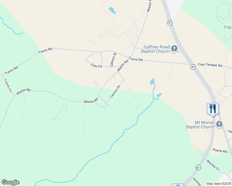 map of restaurants, bars, coffee shops, grocery stores, and more near 110 Carson Drive in Starr