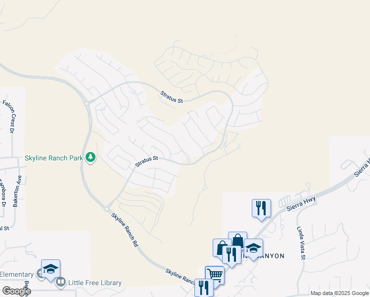 map of restaurants, bars, coffee shops, grocery stores, and more near 28524 Foothill Way in Santa Clarita