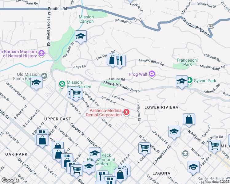 map of restaurants, bars, coffee shops, grocery stores, and more near 807 Moreno Road in Santa Barbara