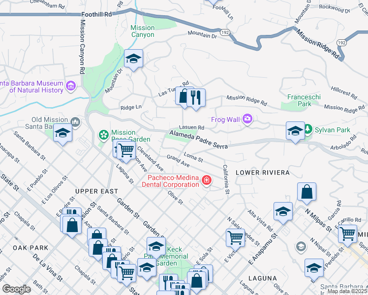 map of restaurants, bars, coffee shops, grocery stores, and more near 807 Moreno Road in Santa Barbara