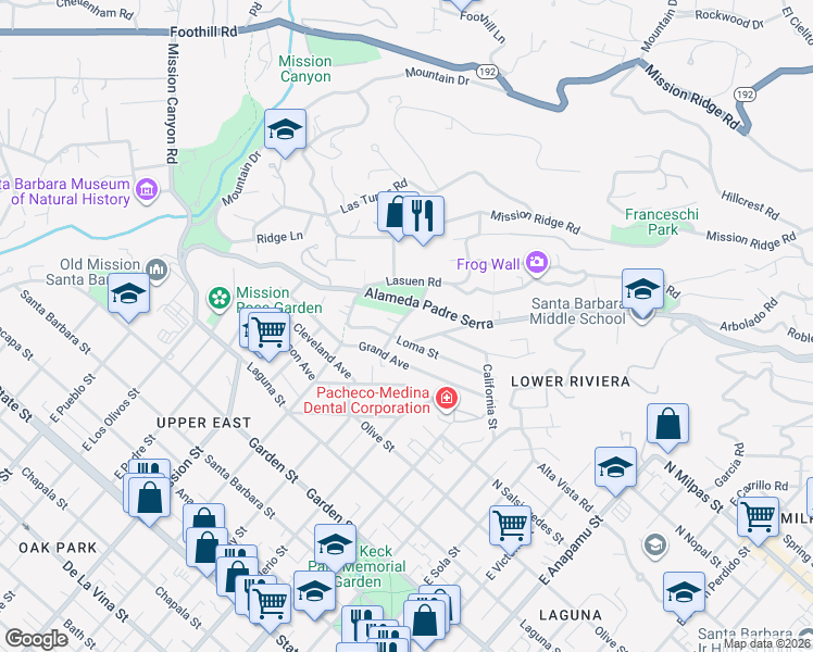 map of restaurants, bars, coffee shops, grocery stores, and more near 807 Moreno Road in Santa Barbara