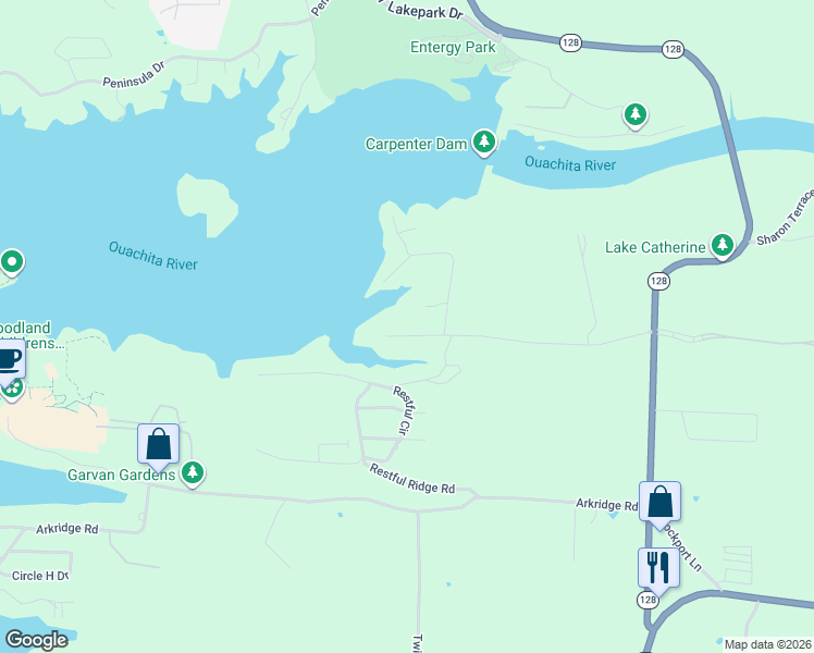map of restaurants, bars, coffee shops, grocery stores, and more near 134 Cannon Ridge Point in Hot Springs