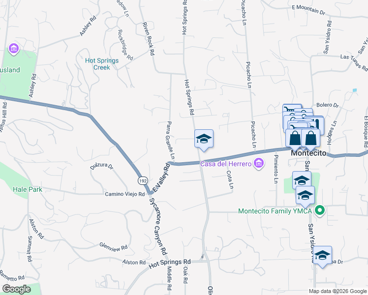 map of restaurants, bars, coffee shops, grocery stores, and more near 525 Hot Springs Road in Montecito