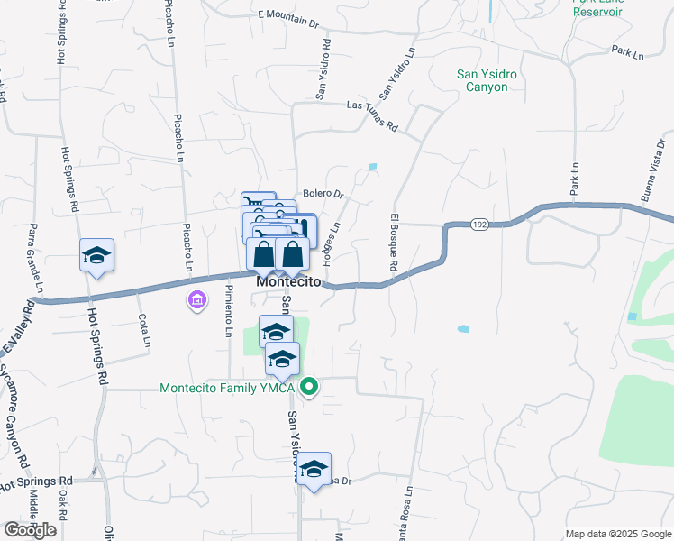 map of restaurants, bars, coffee shops, grocery stores, and more near 504 Hodges Lane in Montecito