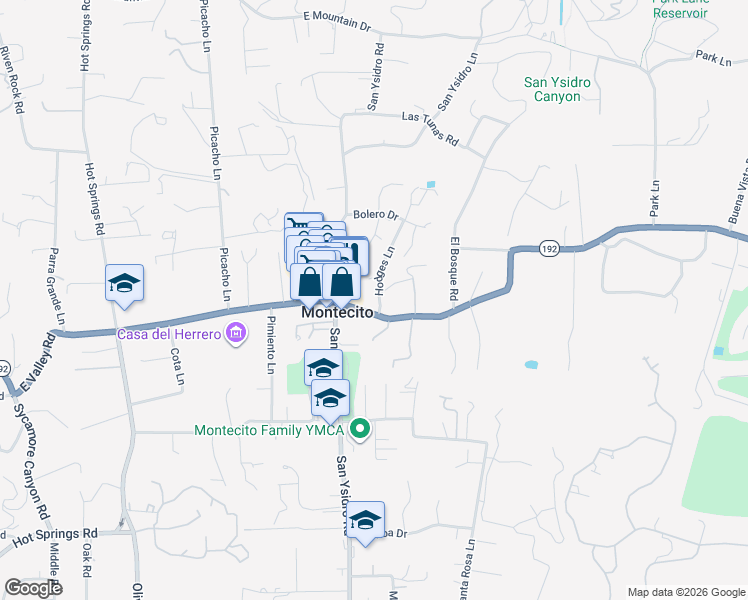 map of restaurants, bars, coffee shops, grocery stores, and more near 1524 East Valley Road in Montecito