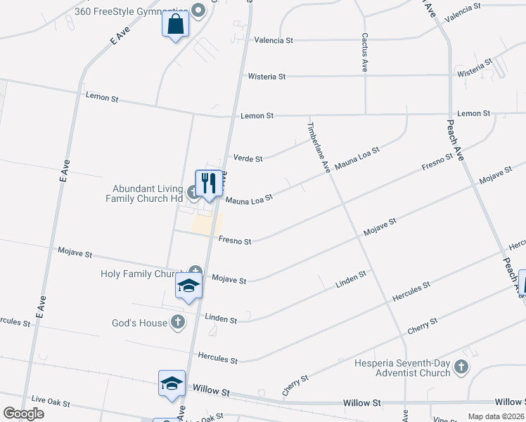 map of restaurants, bars, coffee shops, grocery stores, and more near 17755 Mauna Loa Street in Hesperia