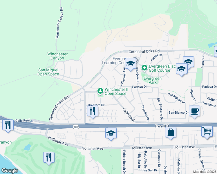 map of restaurants, bars, coffee shops, grocery stores, and more near 100 Gerard Drive in Goleta