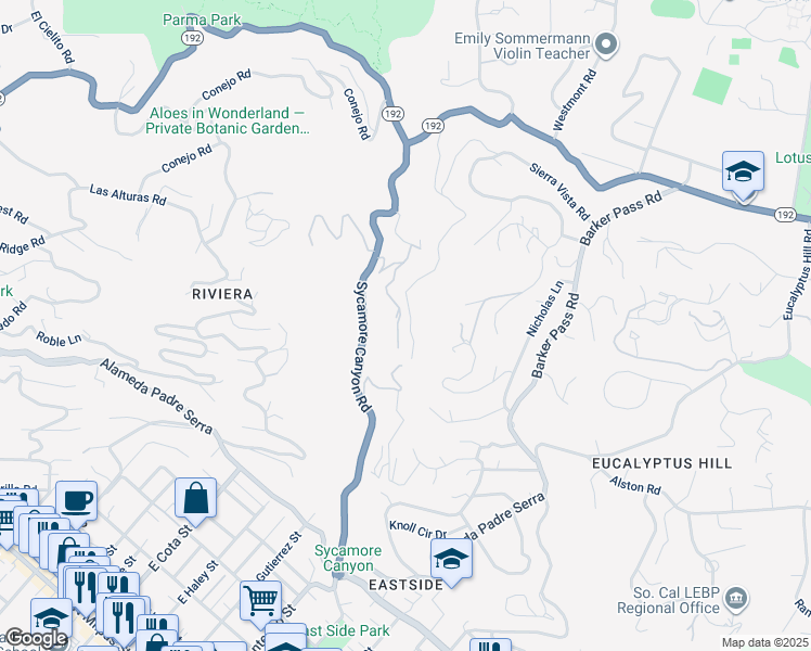 map of restaurants, bars, coffee shops, grocery stores, and more near 416 Ranchito Vista Road in Santa Barbara