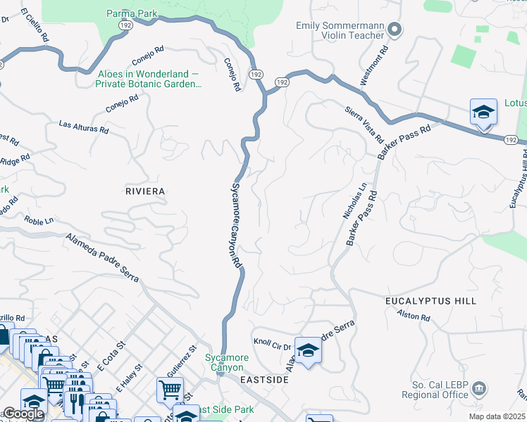 map of restaurants, bars, coffee shops, grocery stores, and more near 416 Ranchito Vista Road in Santa Barbara