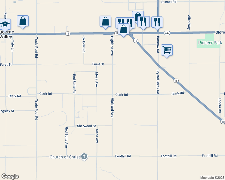 map of restaurants, bars, coffee shops, grocery stores, and more near Highland Avenue in Lucerne Valley
