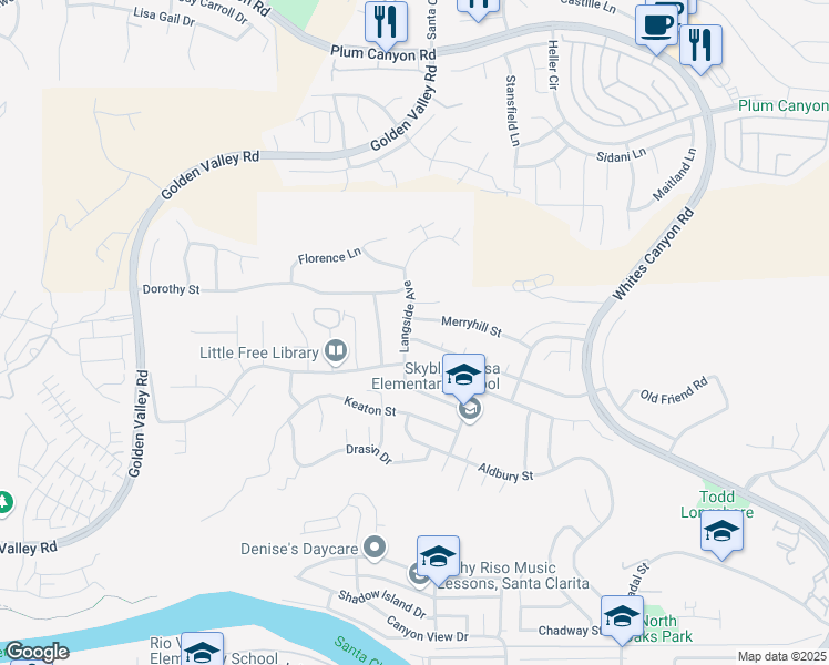 map of restaurants, bars, coffee shops, grocery stores, and more near 19857 Steinway Street in Santa Clarita