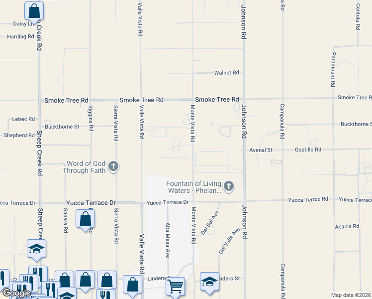 map of restaurants, bars, coffee shops, grocery stores, and more near 10342 Monte Vista Road in Phelan