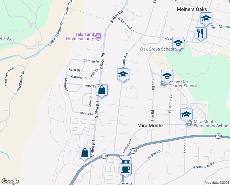 map of restaurants, bars, coffee shops, grocery stores, and more near 995 South La Luna Avenue in Ojai