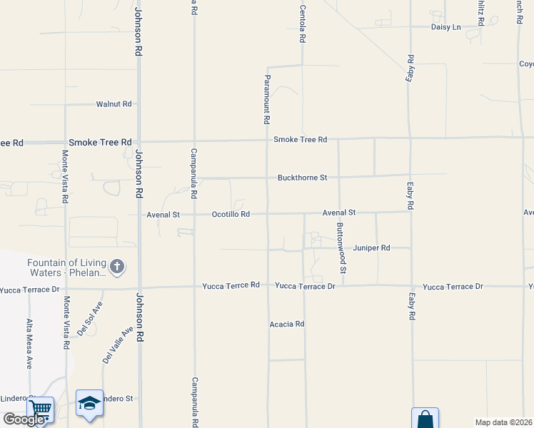 map of restaurants, bars, coffee shops, grocery stores, and more near Ocotillo Road in Phelan