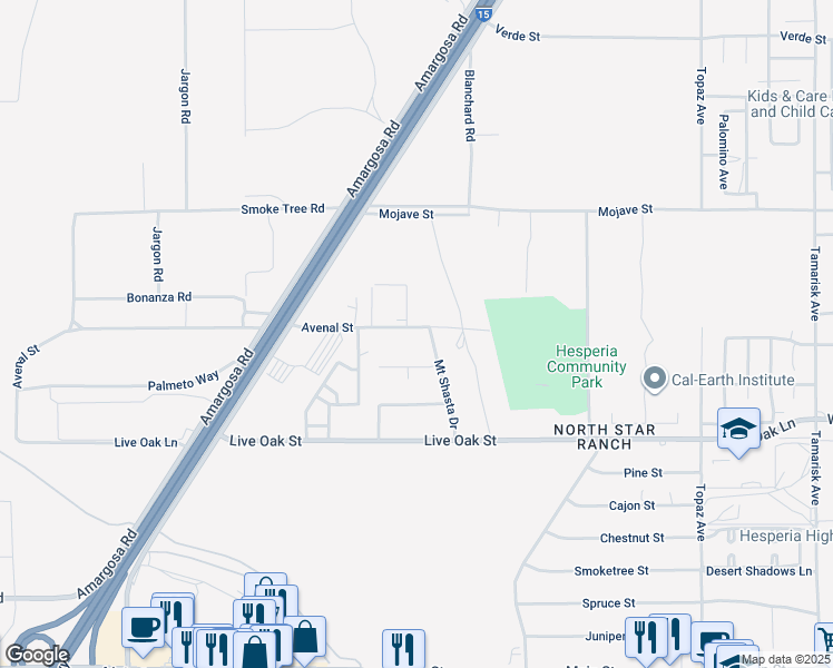 map of restaurants, bars, coffee shops, grocery stores, and more near 13583 Avenal Street in Hesperia