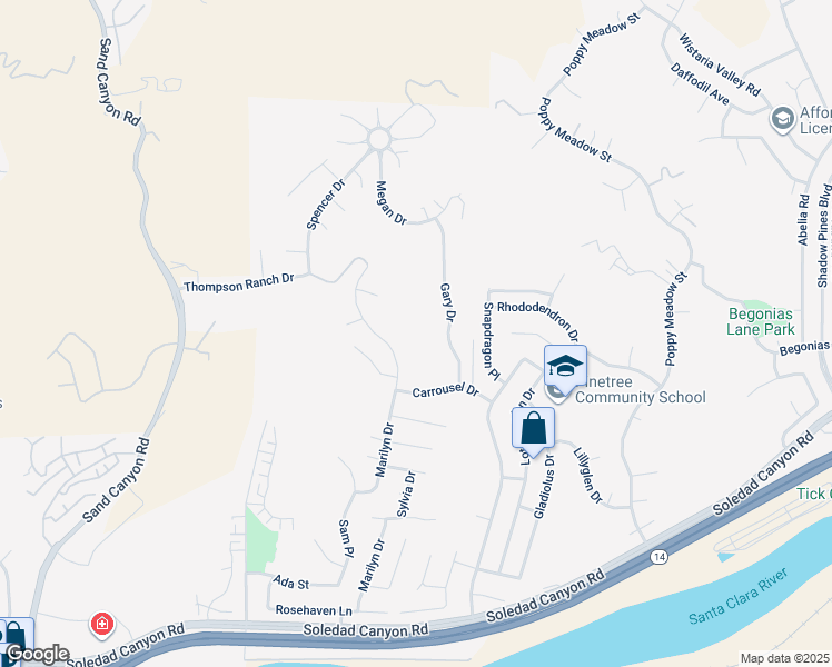 map of restaurants, bars, coffee shops, grocery stores, and more near 29228 Marilyn Drive in Santa Clarita