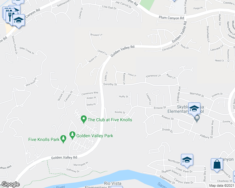 map of restaurants, bars, coffee shops, grocery stores, and more near 20351 Huffy Street in Santa Clarita