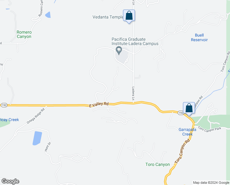 map of restaurants, bars, coffee shops, grocery stores, and more near 600 Cima Vista Lane in Montecito