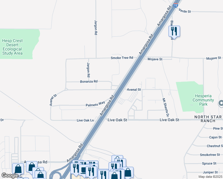 map of restaurants, bars, coffee shops, grocery stores, and more near 13256 Avenal Street in Victorville