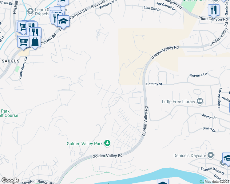 map of restaurants, bars, coffee shops, grocery stores, and more near 27637 Camellia Drive in Santa Clarita