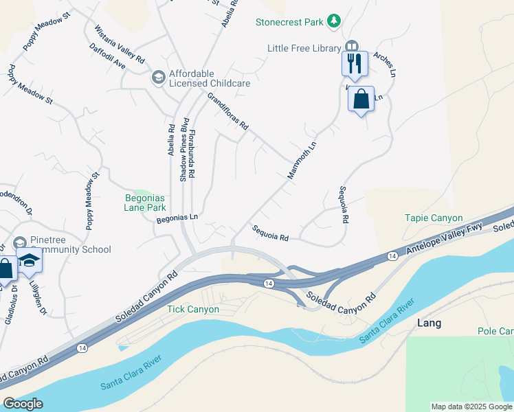 map of restaurants, bars, coffee shops, grocery stores, and more near 29231 Mammoth Lane in Santa Clarita