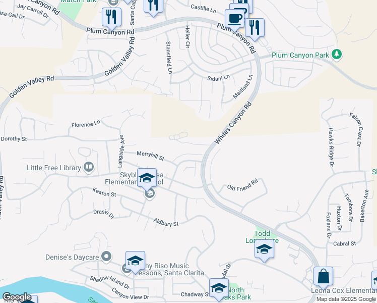 map of restaurants, bars, coffee shops, grocery stores, and more near 28247 Enderly Street in Santa Clarita